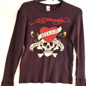 Ed Hardy Unisex Love Kills Slowly Knit Long Sleeve Tee Shirt SZ L